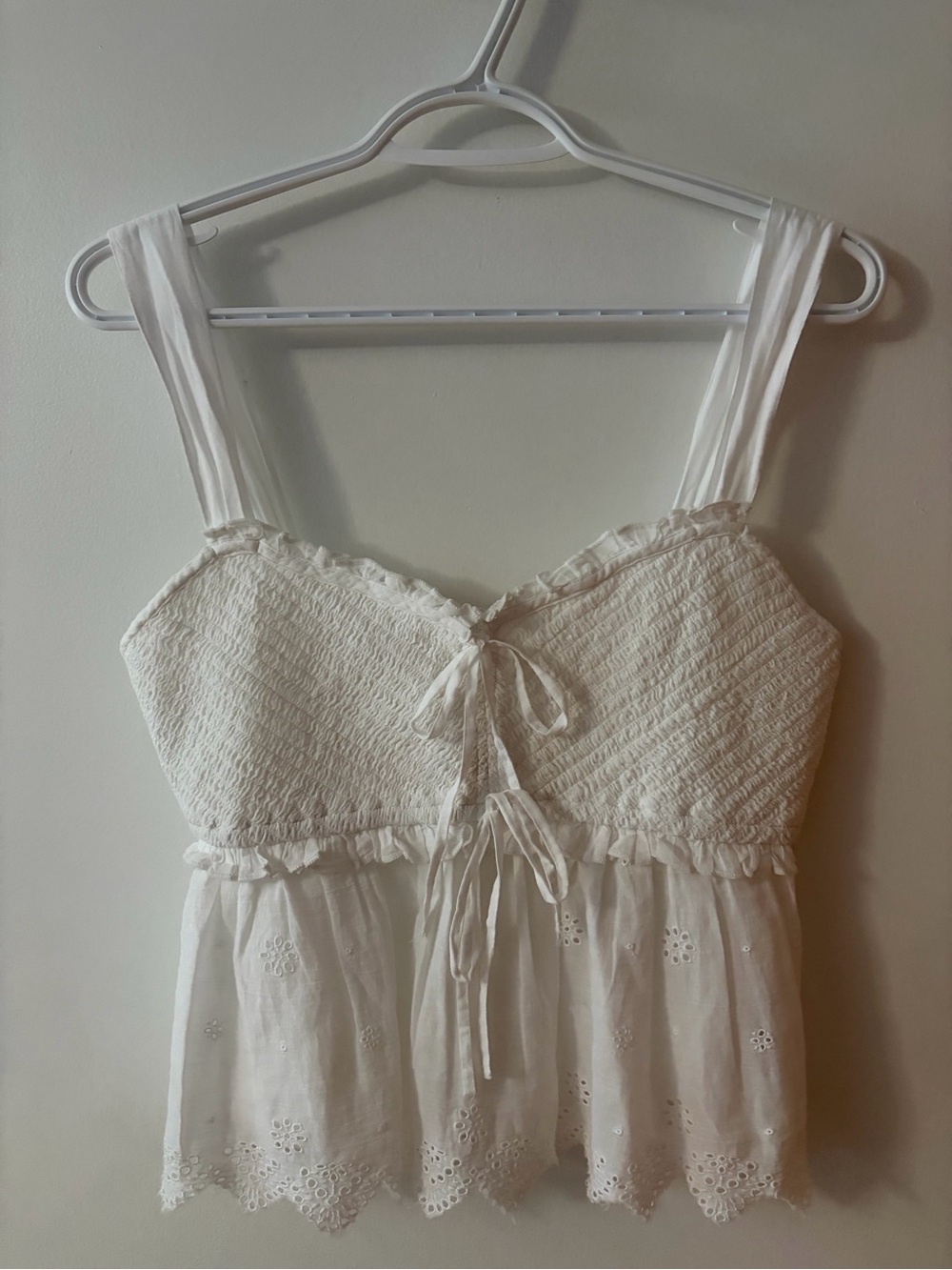 American Eagle Outfitters White Eyelet Smocked Peplum Tank